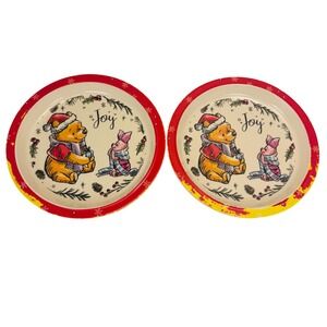 Disney Winnie the‎ Pooh Piglet Christmas Joy Melamine Plates Set of 2 Red Yellow